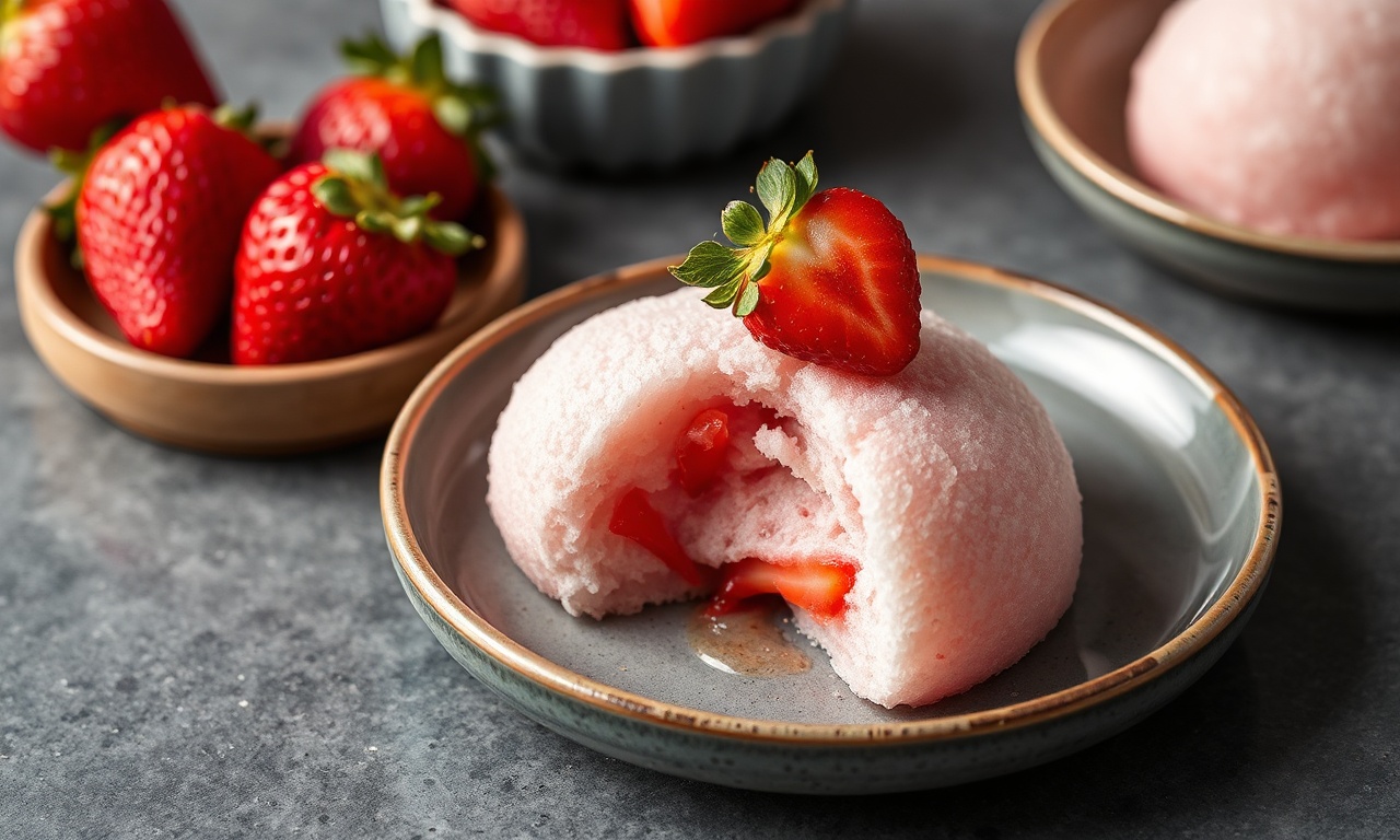 Delicious strawberry mochi: sweet tradition, fruity delight.