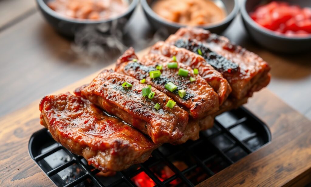 Delicious Authentic Korean beef bulgogi, sizzling with centuries of flavor.