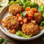 Crunchy falafel with vibrant cucumber-tomato relish delight.