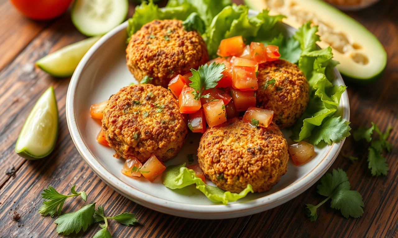 Crunchy falafel with vibrant cucumber-tomato relish delight.