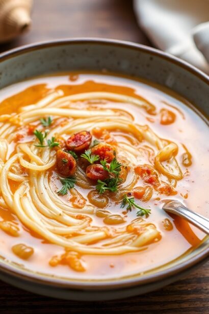 Savory French onion ramen: comforting soup with a unique twist.