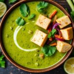 Vibrant Thai green curry with tofu and fresh vegetables.