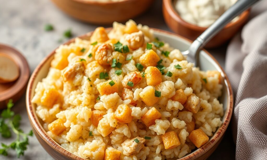 Comforting chicken rice casserole: perfect for dinner or lunch.