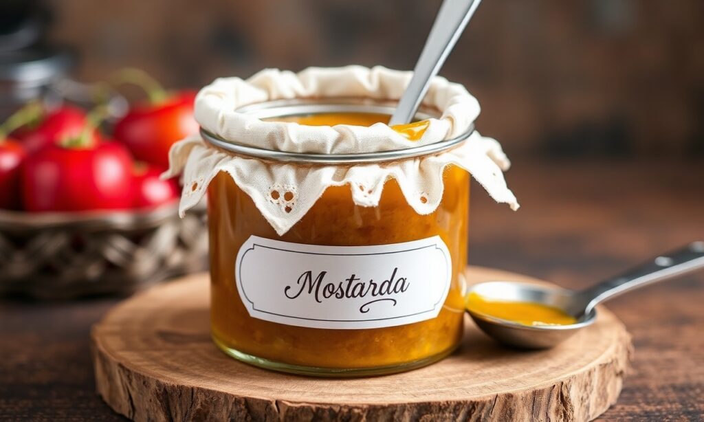 Easy homemade mostarda recipe, perfect for roasted meats and cheeses.