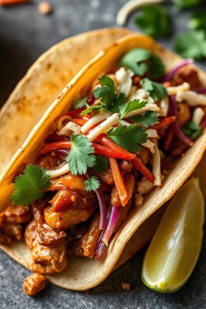 Irresistible vegan jackfruit teriyaki tacos with crunchy slaw.