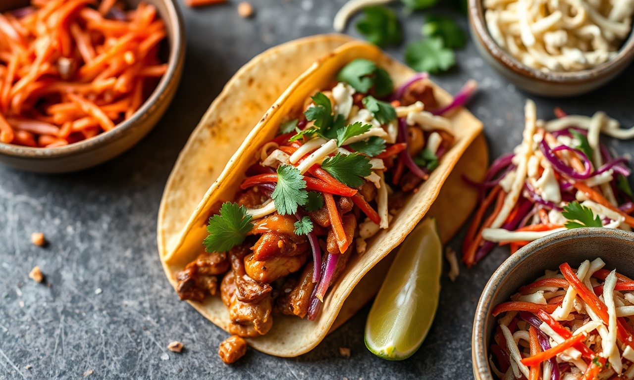 Irresistible vegan jackfruit teriyaki tacos with crunchy slaw.