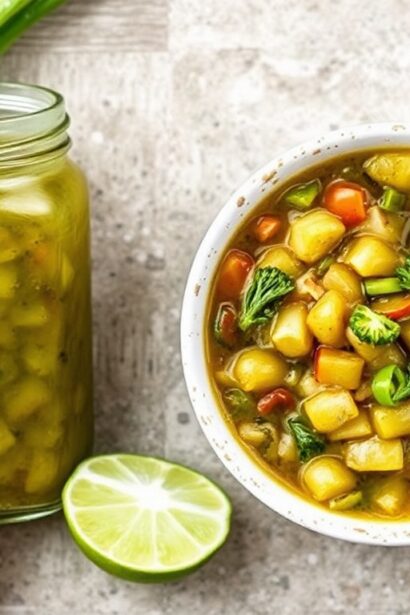 Tangy green tomato chow-chow relish, a zesty condiment.