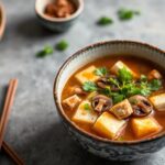 Perfect wholesome tofu mushroom soup for a cozy meal.