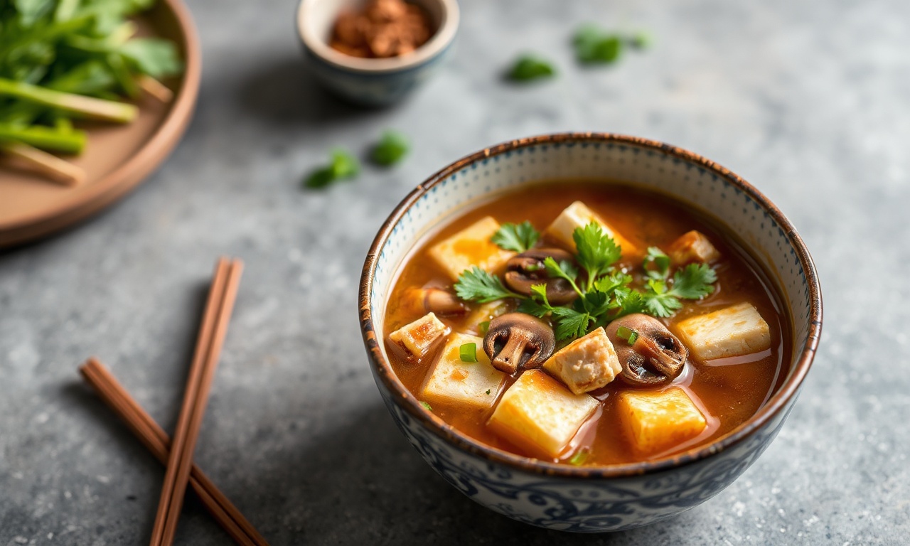 Perfect wholesome tofu mushroom soup for a cozy meal.