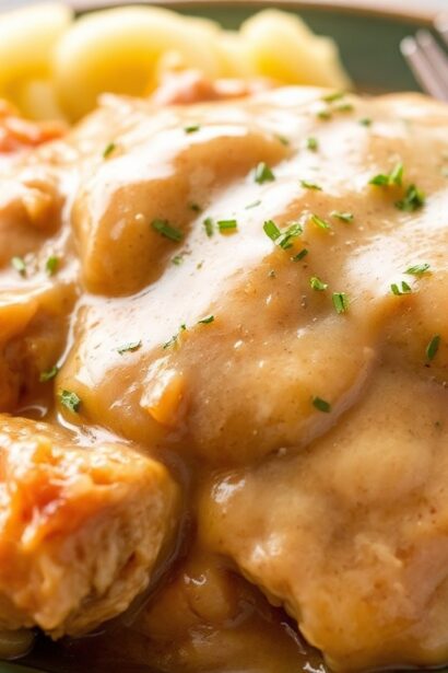 Comforting slow cooker chicken and gravy recipe.