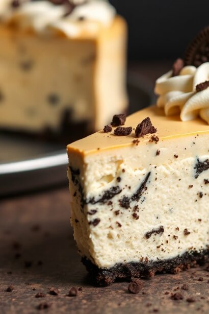 Decadent Oreo cheesecake with rich Oreo crust delight.