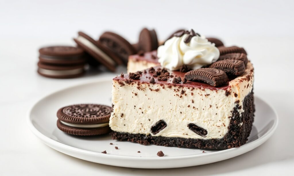 Decadent Oreo cheesecake with a crunchy Oreo crust recipe.