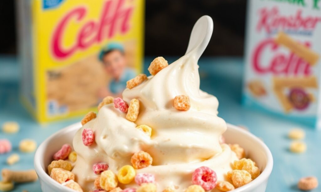 Heavenly creamy cereal milk ice cream, a sweet childhood memory.