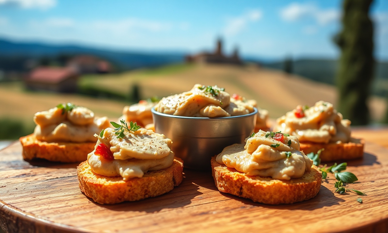 Decadent rich chicken liver pâté on crispy crostini.