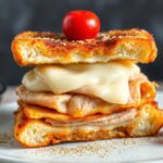 Irresistible gooey turkey Swiss Monte Cristo sandwich.