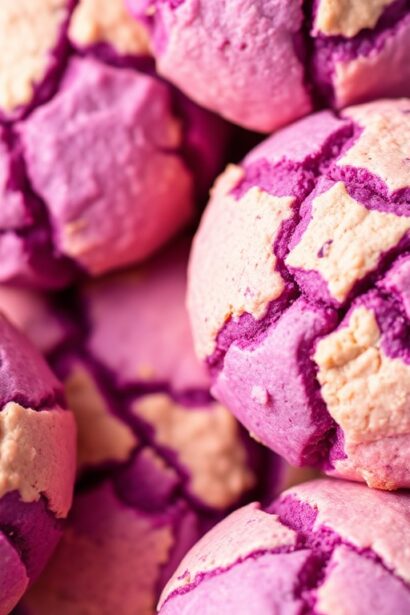 Irresistible Ube crinkle cookies with vibrant purple hue.