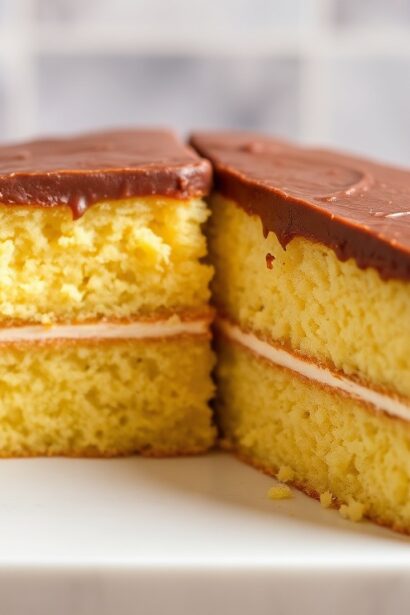 Irresistible yellow cake with decadent chocolate fudge frosting.