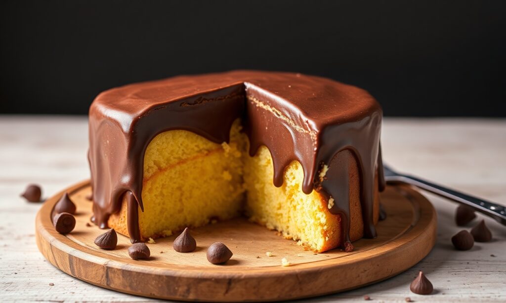 Delicious yellow cake with rich fudge chocolate frosting.
