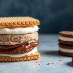 Classic chocolate wafer ice cream sandwiches, a delightful frozen treat.