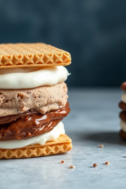 Classic chocolate wafer ice cream sandwiches, a delightful frozen treat.