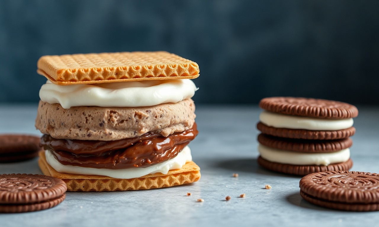 Classic chocolate wafer ice cream sandwiches, a delightful frozen treat.