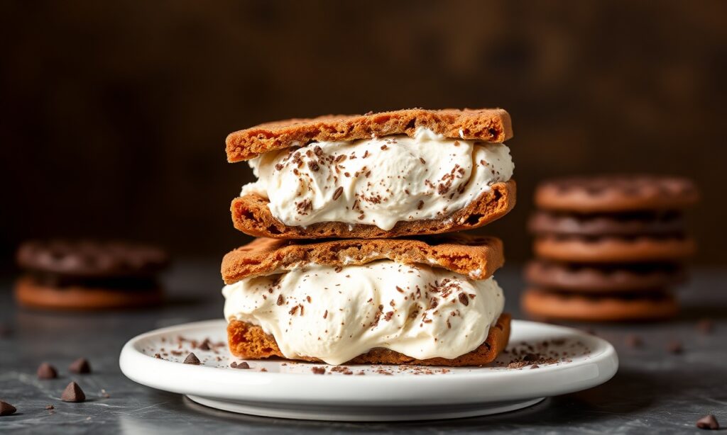 Classic chocolate wafer ice cream sandwich, a nostalgic treat.