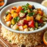 Wholesome delicious couscous with roasted vegetables, a delightful harmony.
