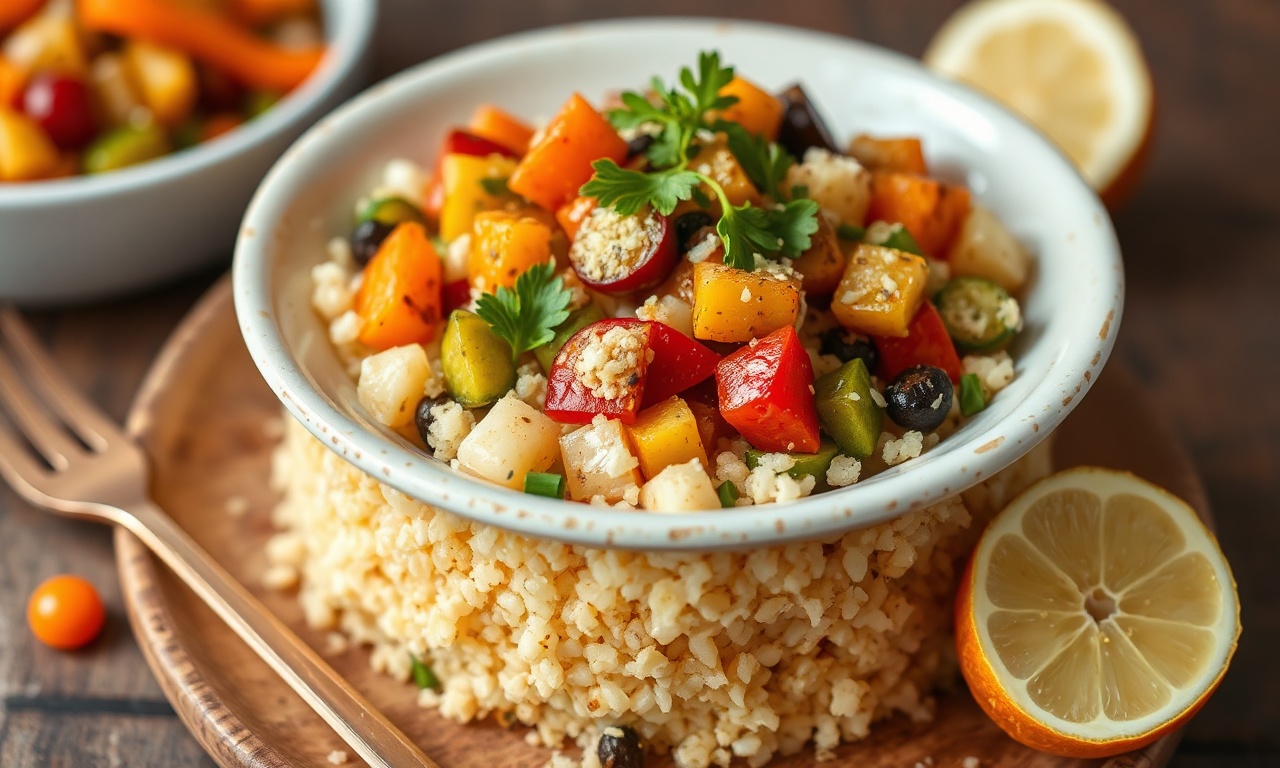 Wholesome delicious couscous with roasted vegetables, a delightful harmony.