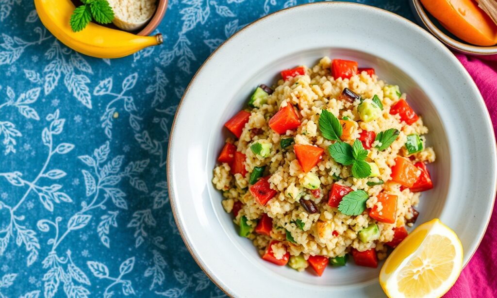 Wholesome delicious roasted veggie couscous harmony.
