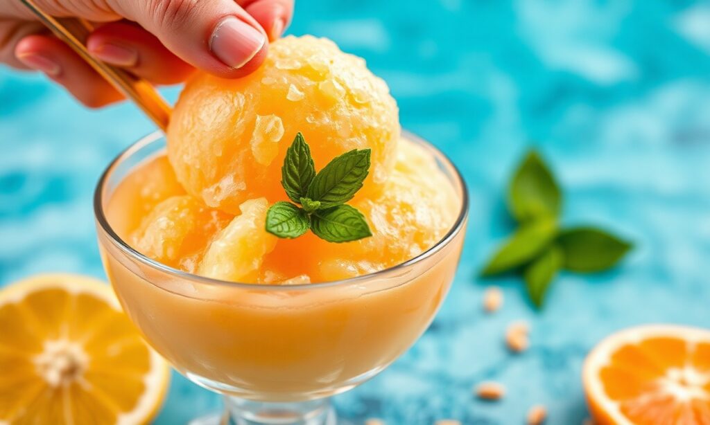 Refreshing yuzu citrus sorbet delight, a perfect summer treat.