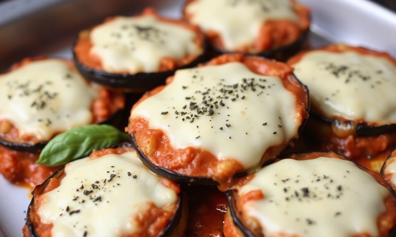 Perfect low-carb baked eggplant parmesan dish.