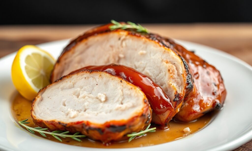 Savory glazed turkey breast, a delightful and new culinary experience.