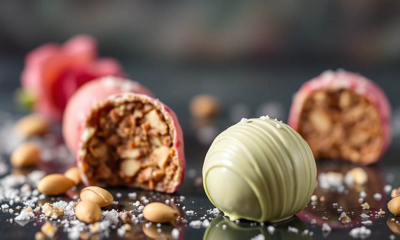 Indulgent pistachio and rose water truffles, a luxurious sweet treat.