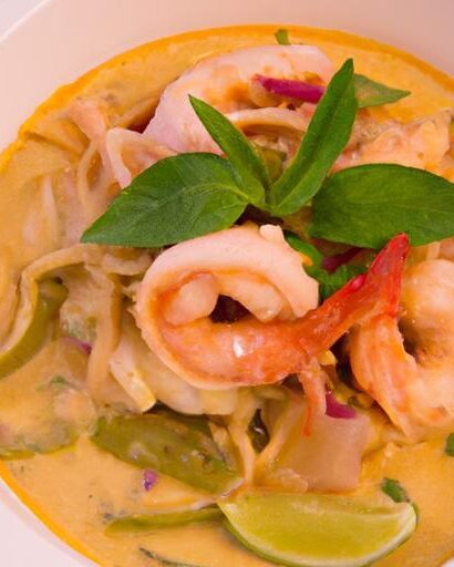 Tropical Twist: Green Curry Ramen with Coconut Shrimp Delight