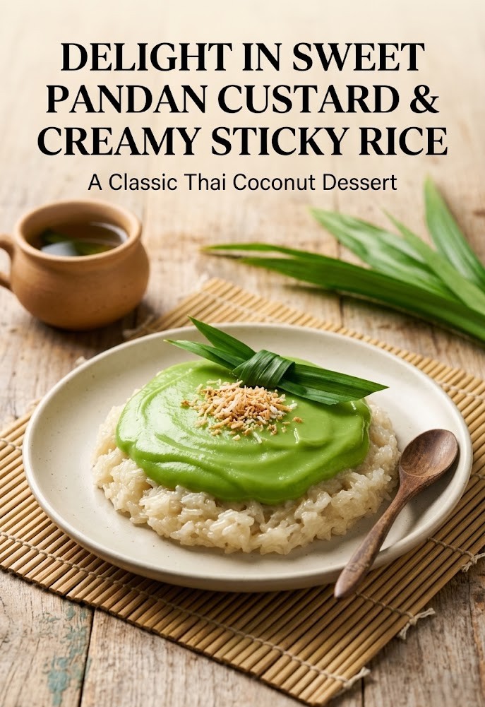 Delight in Sweet Pandan Custard with Creamy Sticky Rice