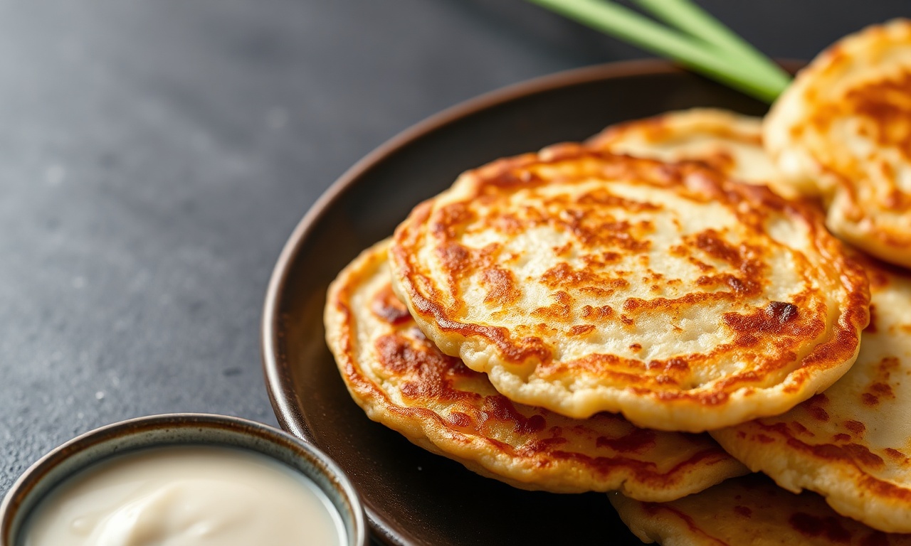 Crispy scallion pancakes recipe with soy-vinegar dip.