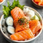 Deconstructed sushi bowl with fresh salmon, a vibrant flavor twist.