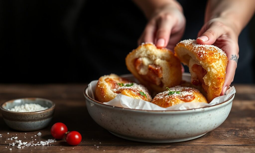 Fluffy fried dough with prosciutto and stracchino cheese bliss.