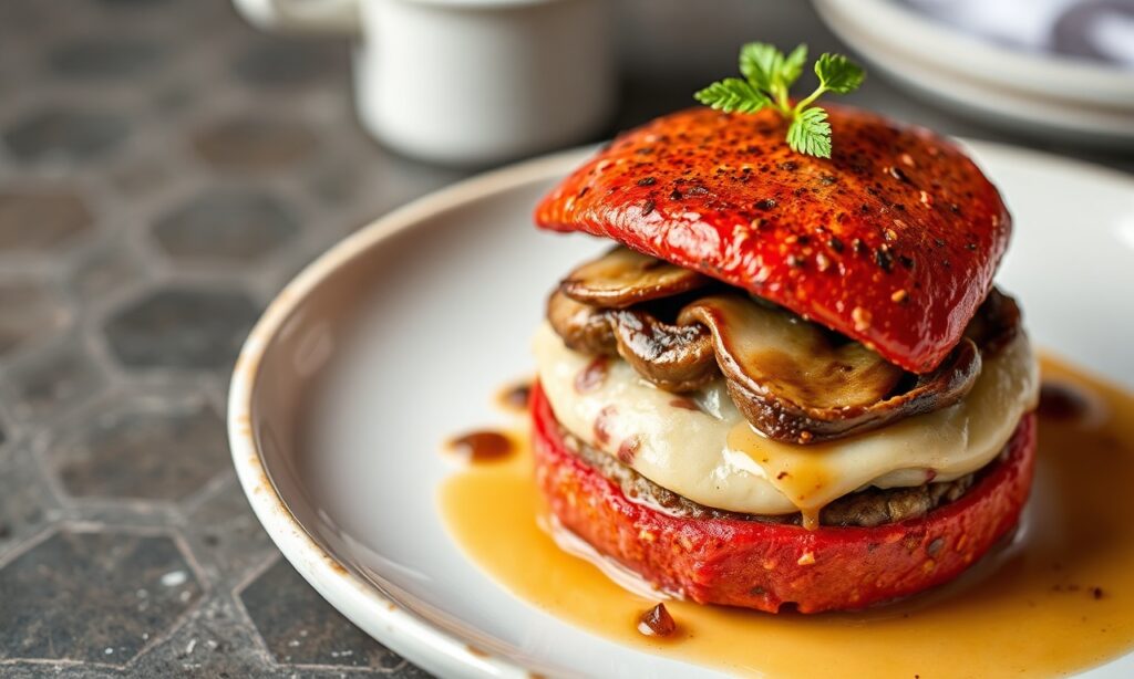 Delicious Beet Wellington with mushroom duxelle: a vegetarian masterpiece.