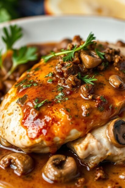 Savoring Chicken Marsala: rich mushroom sauce, a delightful dish.