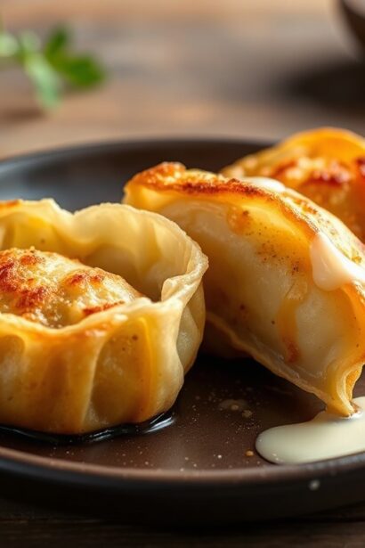 Golden pan-fried dumplings with potato and cheese filling.