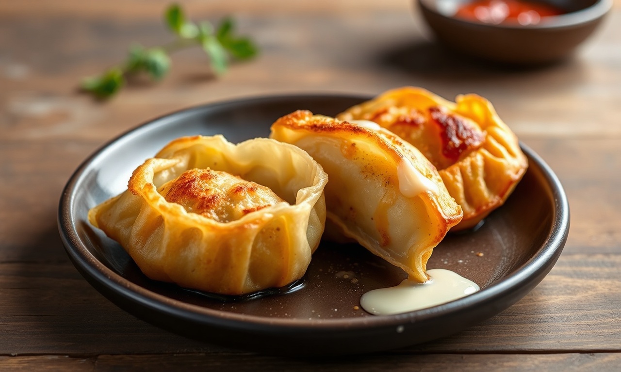 Golden pan-fried dumplings with potato and cheese filling.