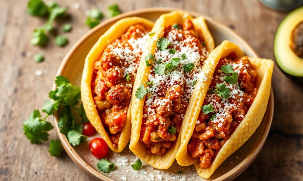 Taco stuffed pasta shells, a delicious fusion feast.