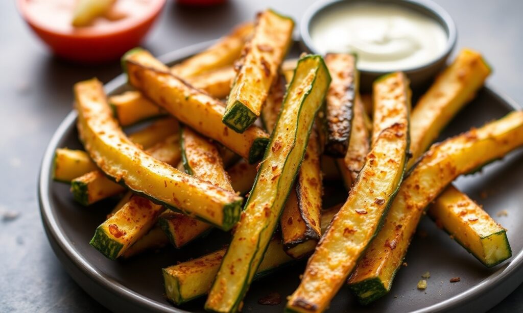 Crispy air fryer zucchini fries: a quick, healthy snack.