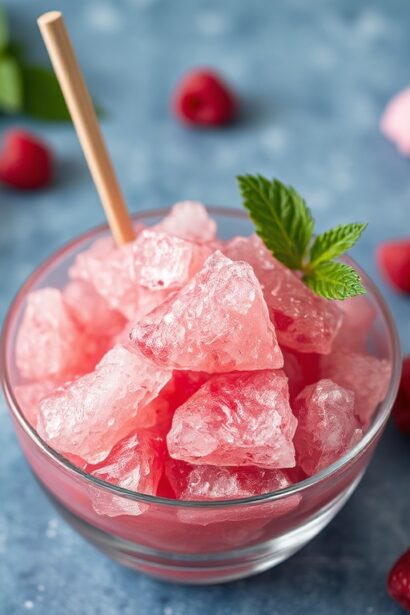 Refreshing raspberry shaved ice granita, a sweet summer treat.
