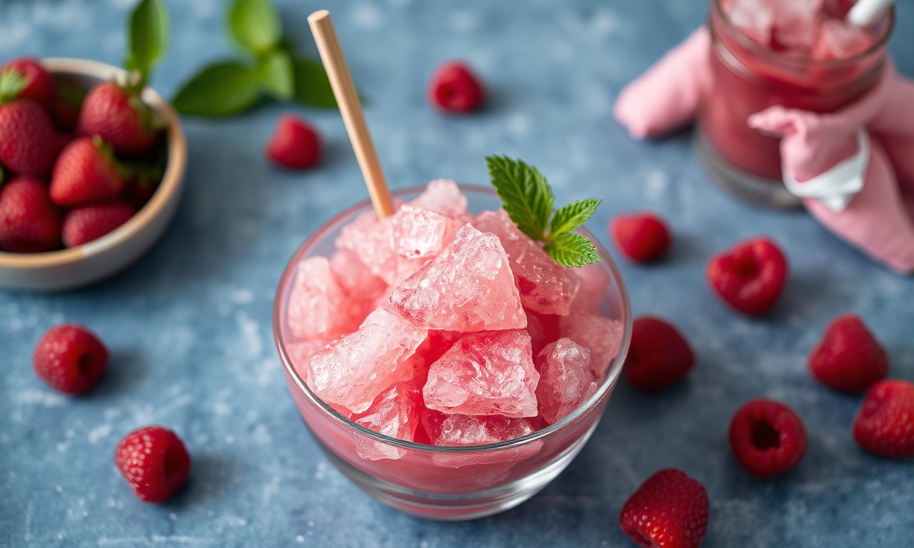 Refreshing raspberry shaved ice granita, a sweet summer treat.