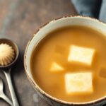 Wholesome homemade miso soup with silky tofu delight.