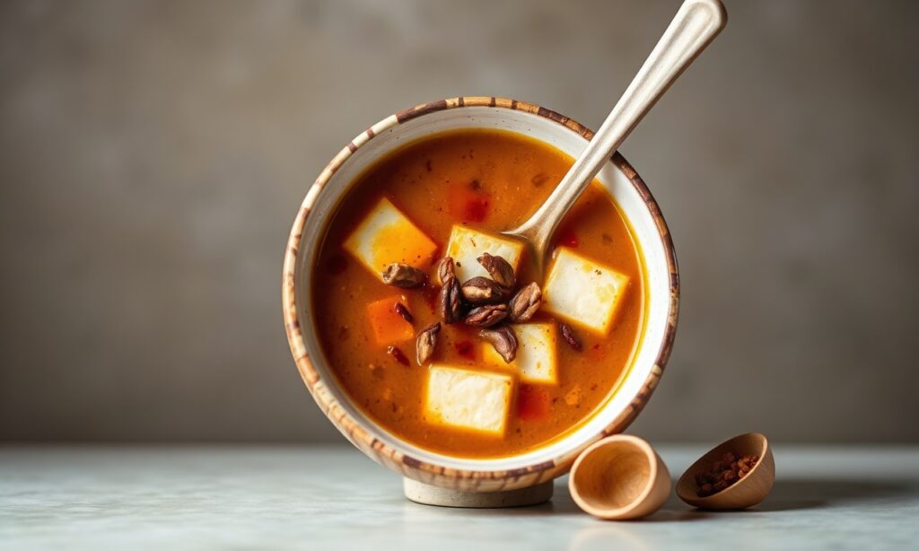 Wholesome homemade miso soup with silky tofu, a delightful kitchen creation.