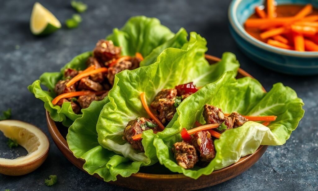 Easy Korean bulgogi beef lettuce bites recipe.