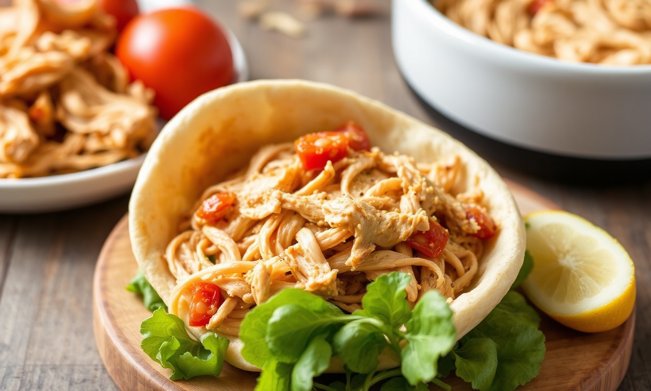 Tender slow cooker pulled chicken, perfect for salads.